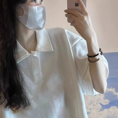 白色polo领短袖t恤女学院风上衣