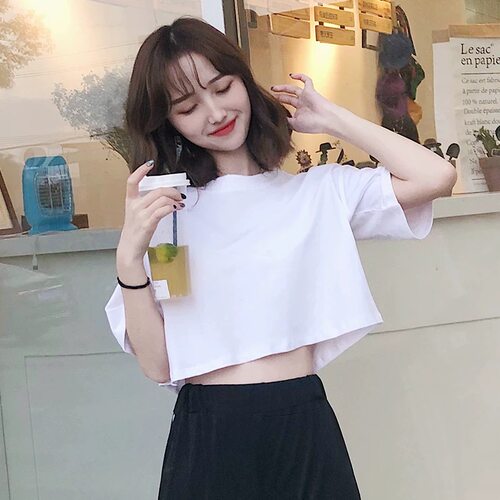 宽松设计感短款小白体短袖t恤女