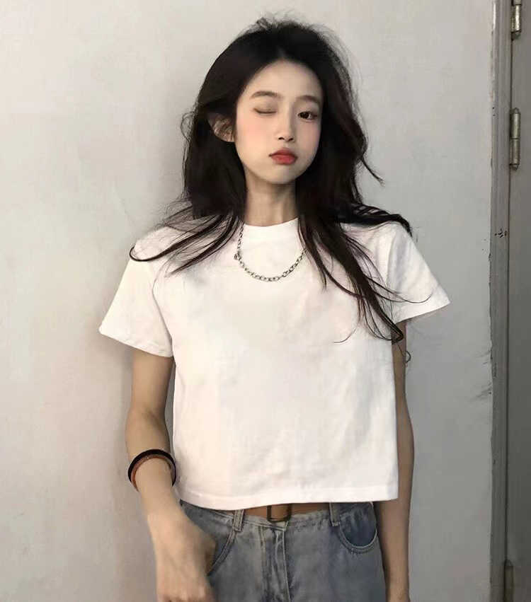 2024新款短袖t恤女夏季内搭外穿休闲百搭宽松纯棉短款上衣女正肩