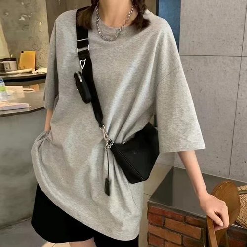 纯棉灰色短袖t恤女宽松大版上衣