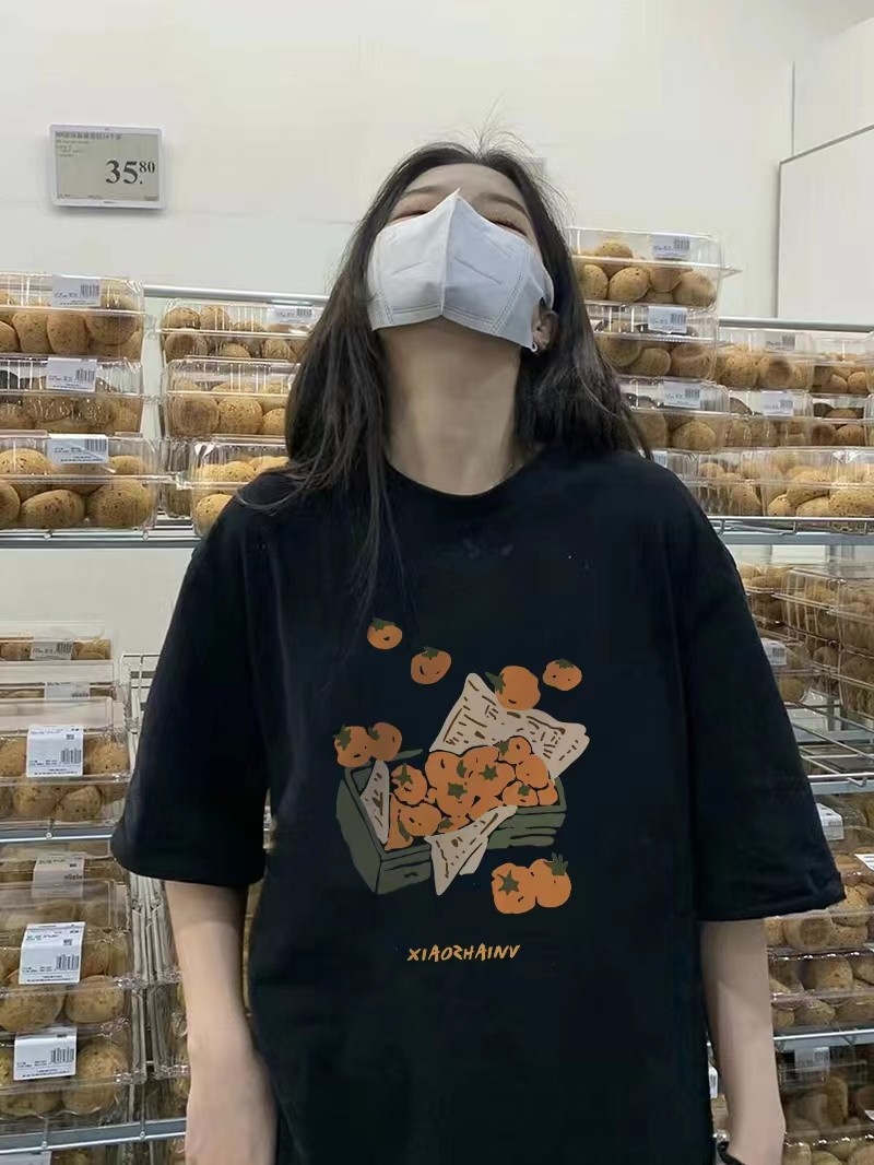 100%纯棉韩版宽松短袖女t恤印花潮牌2023夏季新款正肩黑色上衣ins,女装/女士精品,T恤,淘宝优惠券,粉丝福利购,淘宝优惠卷