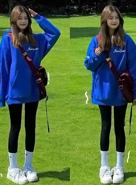 别致新款连帽卫衣女克莱因蓝oversize宽松小个子加绒加厚秋冬上衣