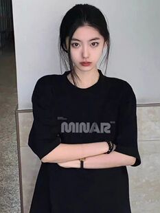 100%纯棉宽松上衣ins 美式 高街oversize黑色短袖 t恤女2025夏季 新款