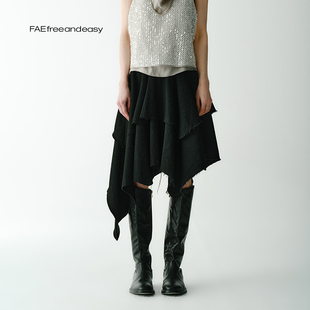 反光毛边牛仔半裙慵懒随性不规则半身裙春夏 不必拘束 FAE