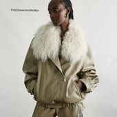 旱疆风绾 FAE 荔枝纹毛领皮夹克秋冬复古机车皮衣外套