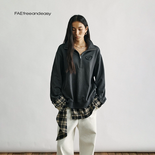 半拉立领拼接卫衣冬季 无为心境 简约休闲POLO衫 FAE