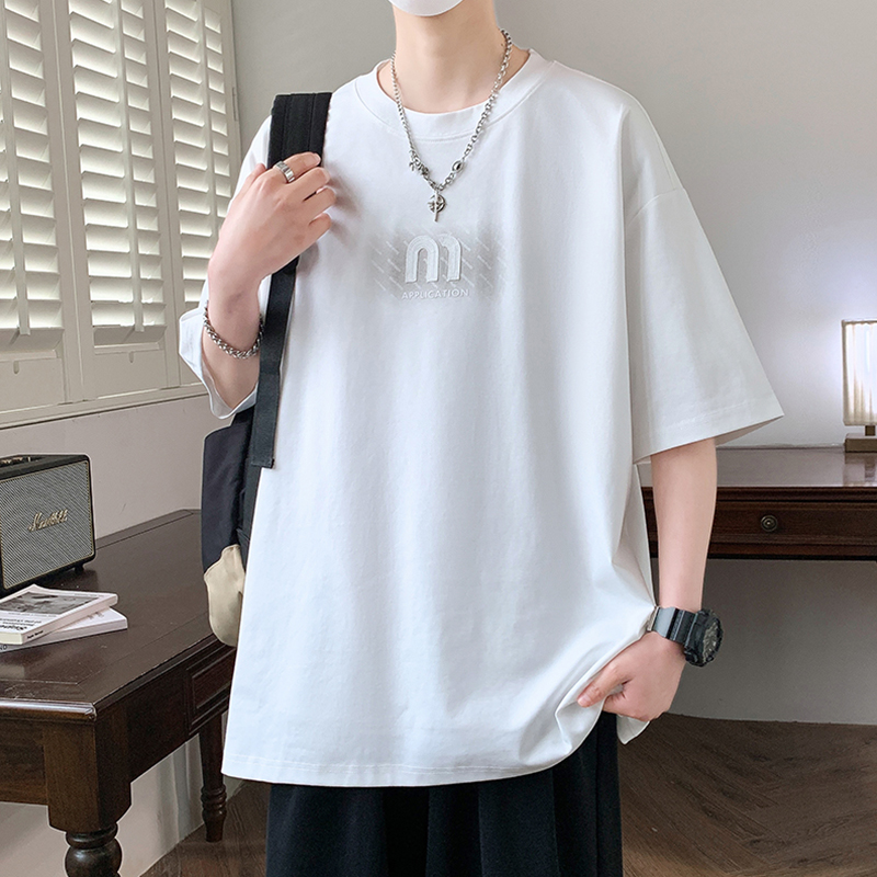 2025夏新款美式圆领短袖男青少年宽松潮流个性帅气t恤上衣半袖