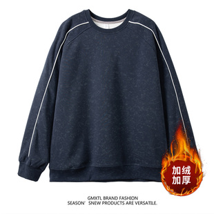 2025冬季上新青少年美式扎染圆领卫衣加绒加厚时尚潮牌男生上衣