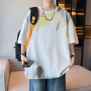 夏季穿搭短袖美式高街风的扎染设计青少年落肩袖潮流感舒适百搭t