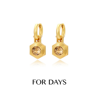 FOR DAYS 欧美复古六边形耳环小众设计高级感气质百搭耳钉耳饰女