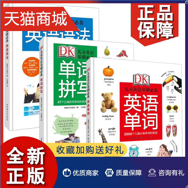 正版 DK儿童英语基础套装3册 音频升级版 少儿英语教程图书儿童图画书3-6岁绘本幼儿园早教书幼小衔接英语训练 英语单词拼写语法lm