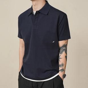 短袖 时尚 休闲高级翻领高品质时尚 新款 潮流简约纯色假两件POLO衫