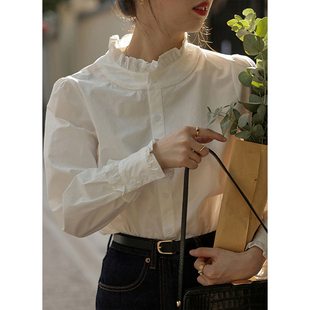 女2026内搭衬衣设计感小众上衣春季 衬衫 花边领白色长袖 ZXEUJI法式