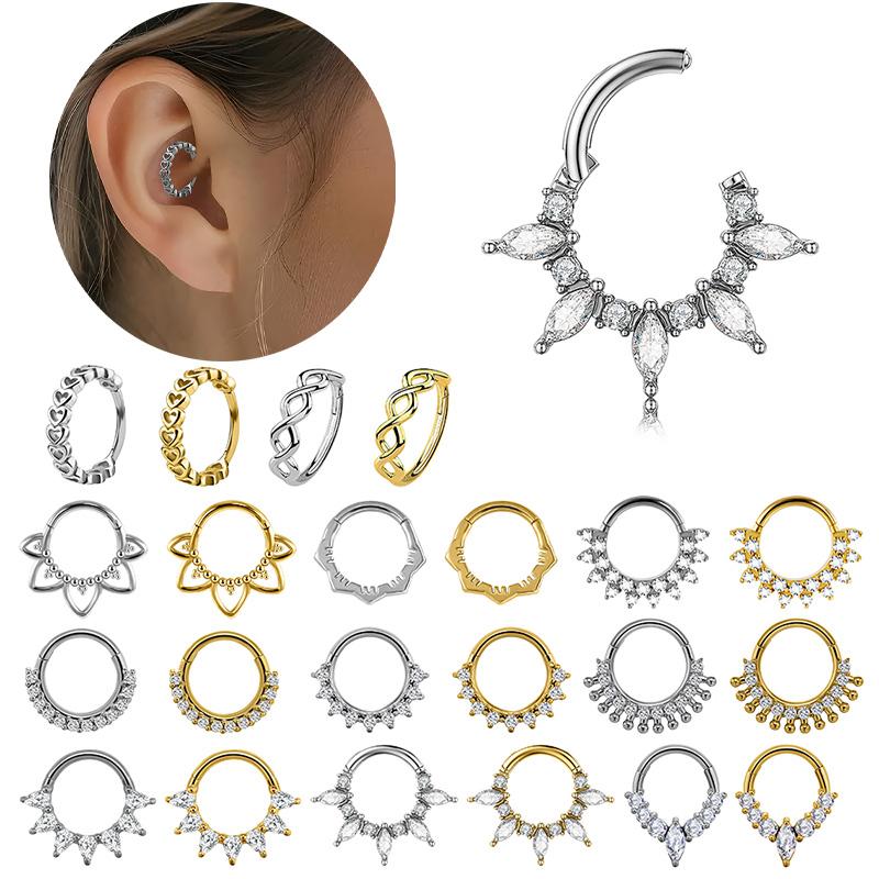 不锈钢卡扣式锆石耳环鼻环1.2mm