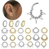 食人花 欧美气质超闪锆石不锈钢卡扣式 耳环耳骨环鼻环鼻中隔女16G