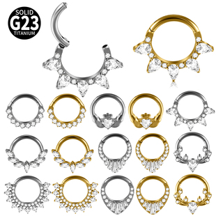 食人花 日韩气质G23钛合金超闪锆石卡扣式鼻环鼻中隔耳环耳骨环女