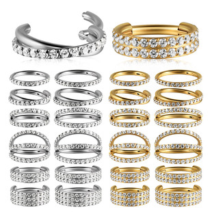 欧美不锈钢顶镶锆石卡扣式耳圈耳骨环耳扣耳钉鼻钉鼻环鼻中隔女