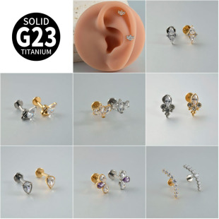 欧美气质爆闪G23钛锆石内螺纹耳钉耳骨钉唇钉穿刺饰品女16G 1.2mm