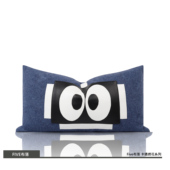 儿童房样板间展厅摆样客厅卧室简约卡通蓝白色绣花腰枕抱枕套方枕