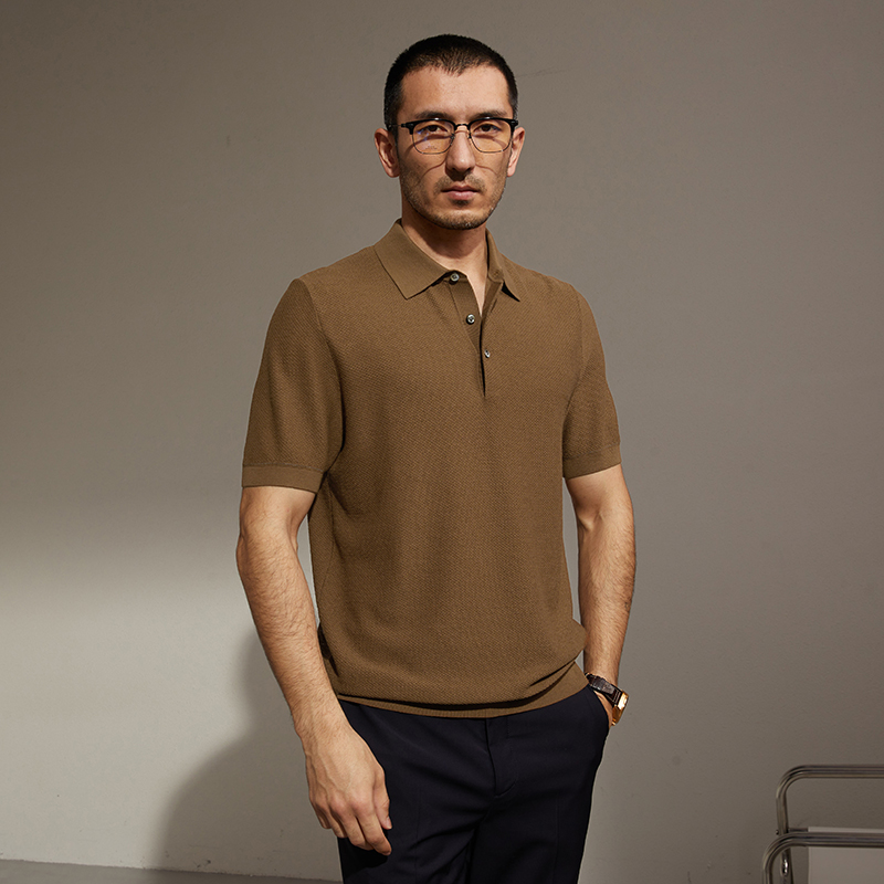 精紡全羊毛蜂窩針POLO短袖