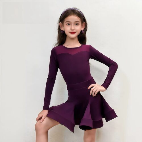 女童拉丁舞长袖鱼骨裙比赛考级服