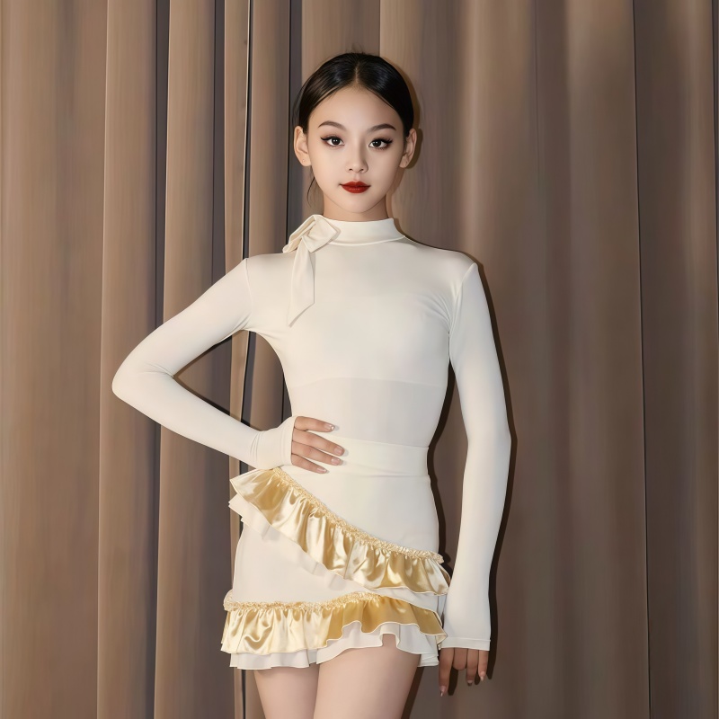 秋冬女童拉丁长袖高领上衣包臀裙