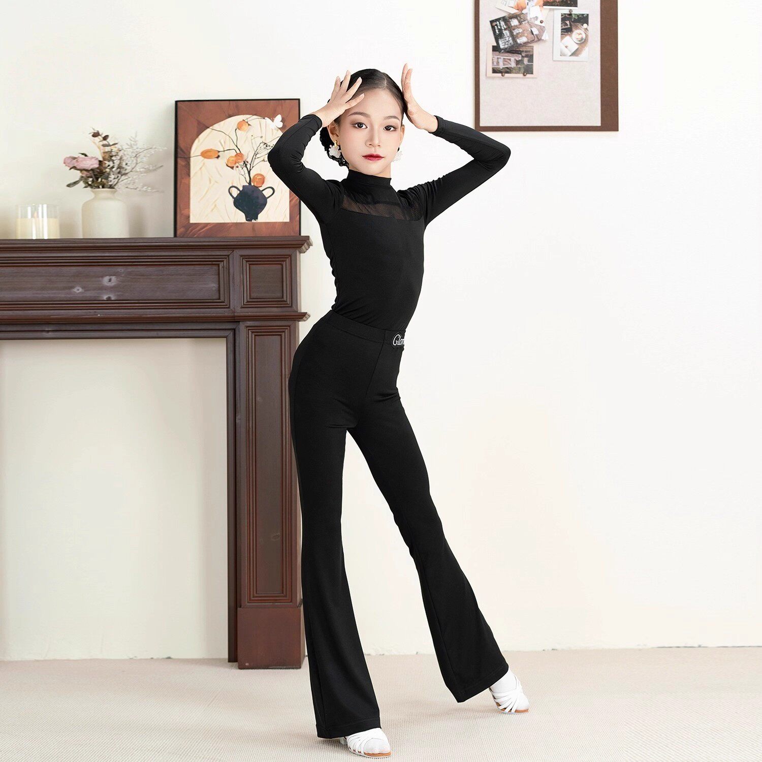 2026冬季新款女童拉丁舞服练习服半高领百搭长袖上衣分体长裤套装