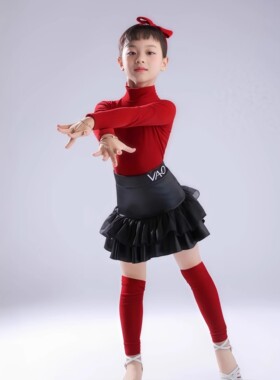 春季新款拉丁舞服女童演出表演服长袖高领上衣蛋糕短裙日常练习服