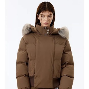 FERLEBACH美式复古毛领连帽短款羽绒服男女收腰修身外套冬季保暖