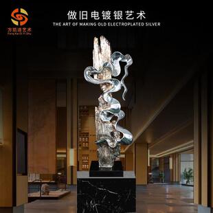 抽象扭曲造型欧美款式电镀银工艺装饰小品酒店售楼处大型树脂雕塑
