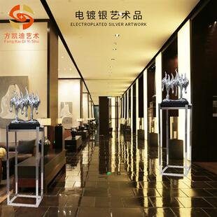 现代欧式抽象树脂电镀酒店玄关别墅样板房摆件大理石底座软装饰品