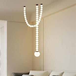 现代简约餐厅客厅别墅复式楼佛珍珠项链吊灯酒店大堂创意魔豆灯饰