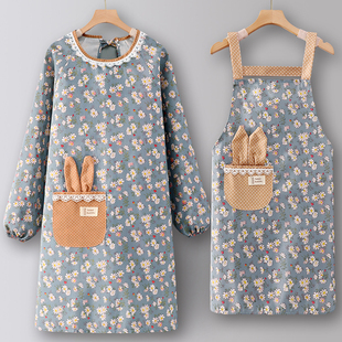 韩版时尚新款围腰厨房做饭围裙可爱耐磨上班工作餐饮专用罩衣长袖