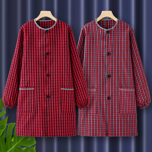 新款纯棉长袖厨房围裙女