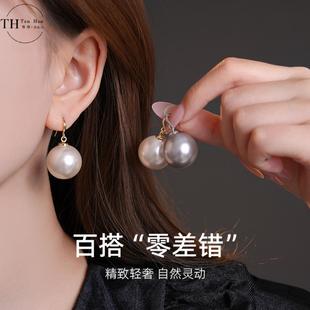 潭厚大珍珠耳坠耳环女轻奢高级感气质大气耳钉2025新款白色耳饰品