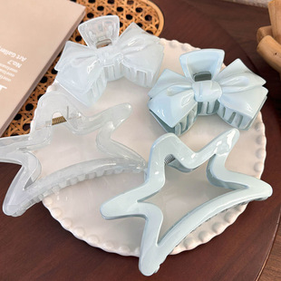 法式奶油蓝蝴蝶结五角星抓夹大号鲨鱼夹甜美百搭后脑勺发抓发夹女