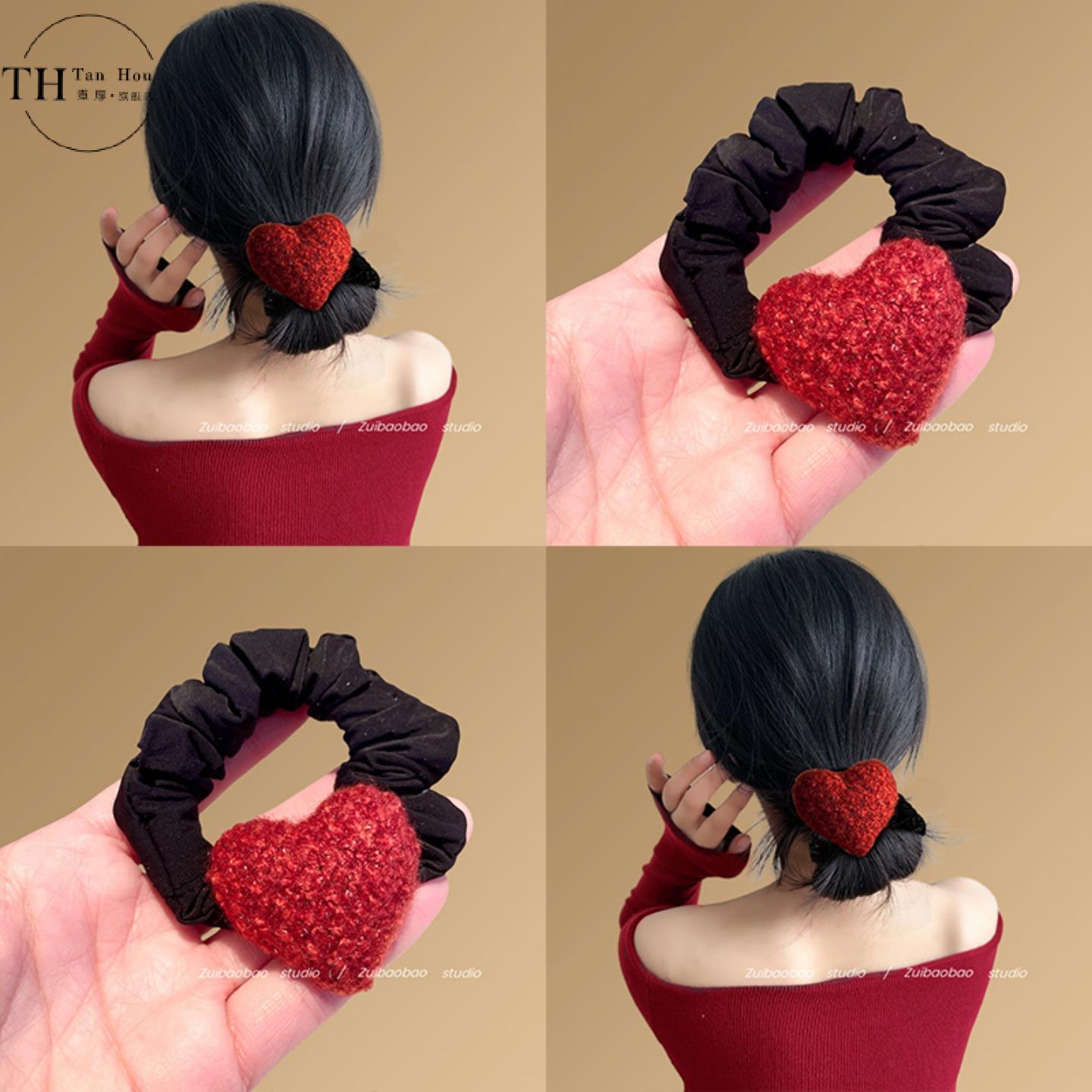 毛呢爱心丝绒小肠发圈女2025新款