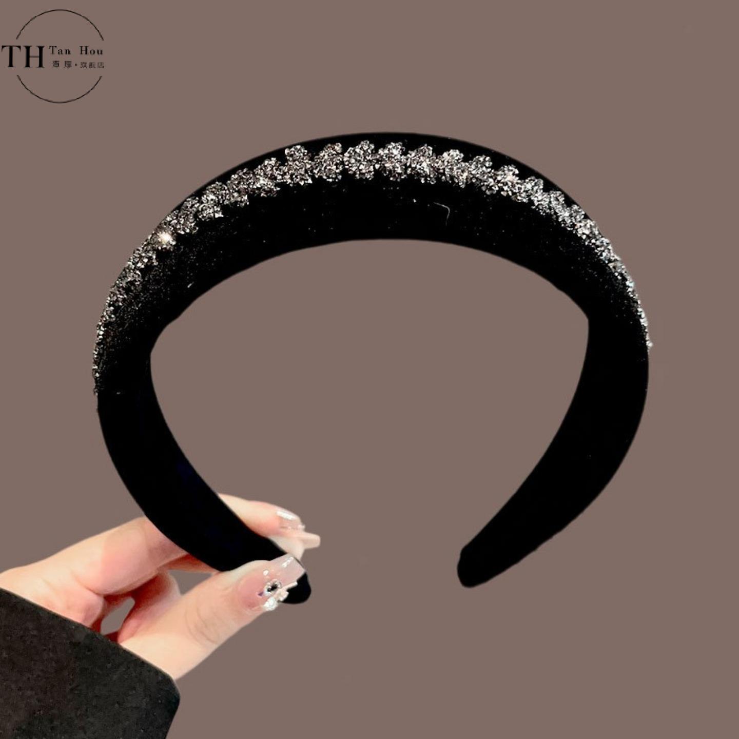 高颅顶水钻丝绒发箍女2025新款