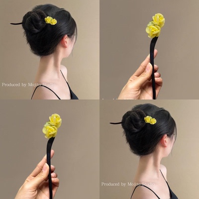 花朵檀木发簪女新中式古风发簪