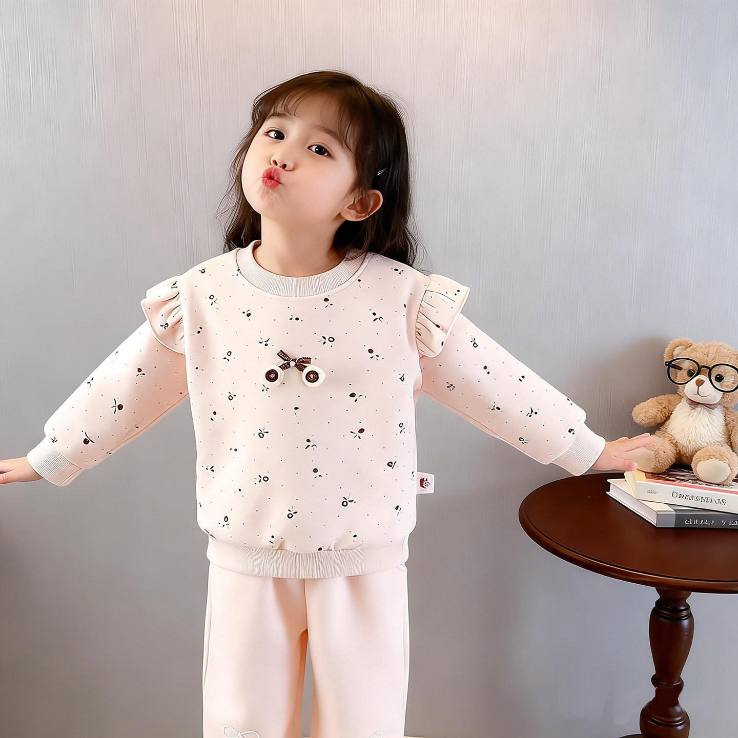 婴儿套装春秋新款女宝宝纯棉碎花卫衣套装洋气周岁女童两件套春装