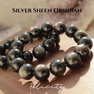 巅峰级银曜石天然黑曜石银曜石暗黑水晶手串情侣手链 消费券可用