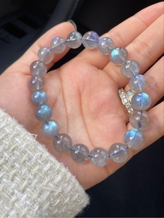 天然灰月光手串蓝光拉长石水晶手链小灯泡猫眼女礼物Labradorite