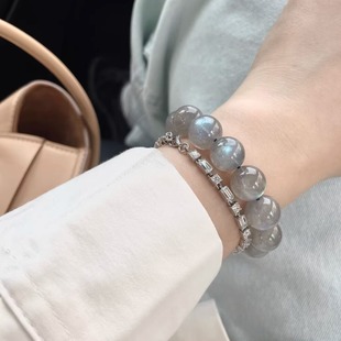 彩光小灯泡！灰月光拉长石手串 天然水晶珠宝女生饰品手链小众