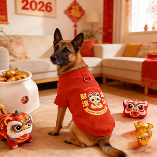 马犬狗狗2026新年衣服红色喜庆加厚可牵引加绒宠物大狗冬装漂亮
