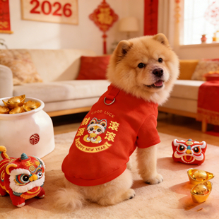 松狮犬狗狗2026新年衣服红色喜庆小狗外出冬装漂亮宠物高颜值加厚