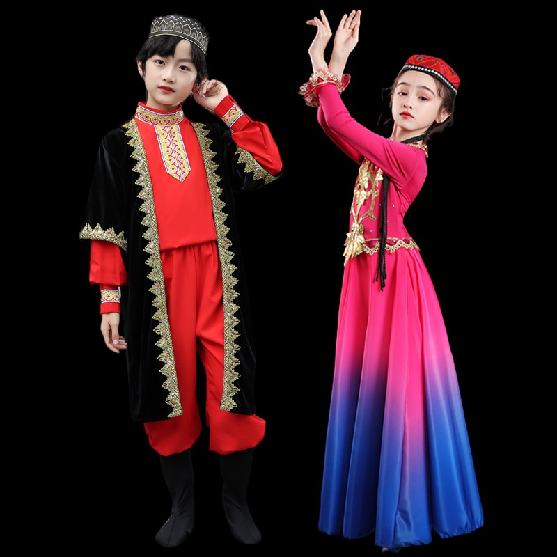 速发新款男儿童塔塔尔族表演服幼儿56个演出服舞蹈服装少数民族