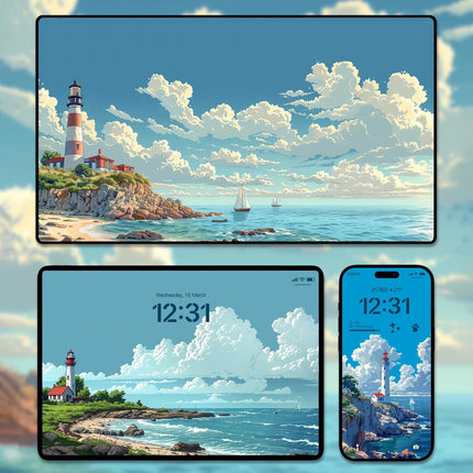 6张治愈风景插画壁纸iphone苹果安卓手机ipad平板电脑壁纸素材图