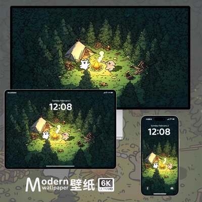 治愈插画线条小狗4K高清壁纸iphone手机苹果ipad平板电脑壁纸图