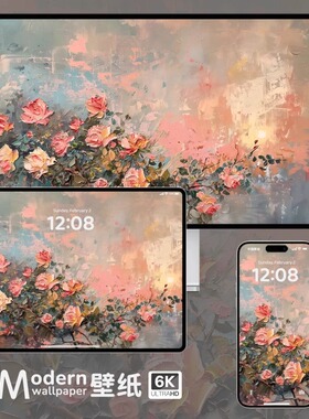 油画玫瑰4K超高清壁纸iPhone手机苹果ipad平板电脑imac花卉素材图