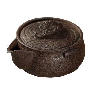 慕砚 纯手工千里江山宝瓶壶家用复古手抓壶盖碗茶具 日式 粗陶茶壶